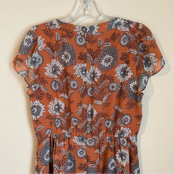 Madewell Terracotta Floral Short Flutter Sleeve Scoop Neck Midi Dress Size 6 - Picture 9 of 12